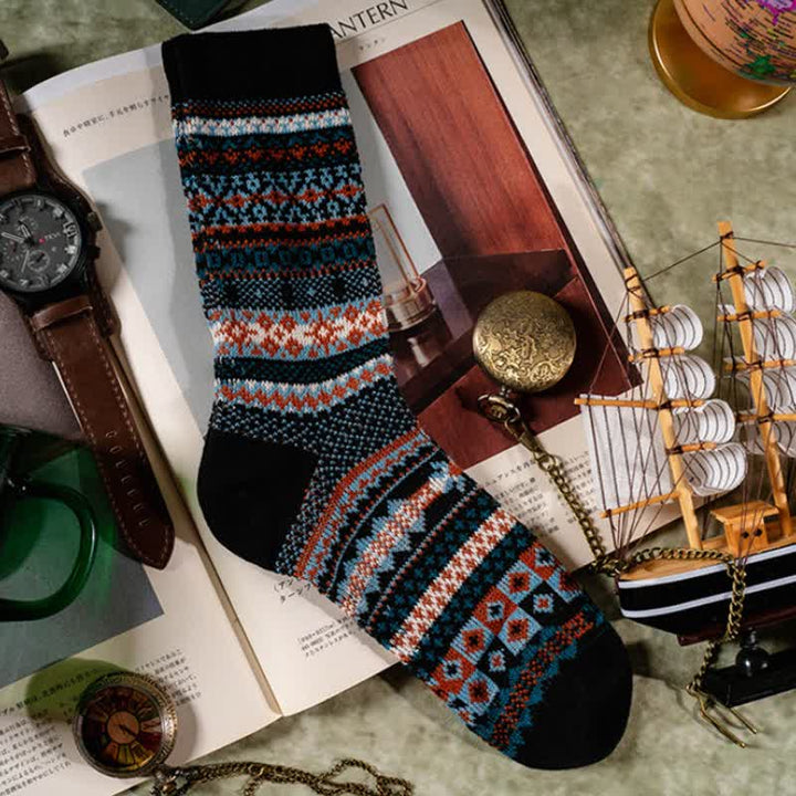 Chaussettes en coton à imprimé ethnique rayé