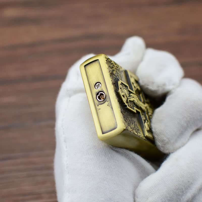 Briquet au butane rechargeable avec meule en relief en forme de croix de Jésus