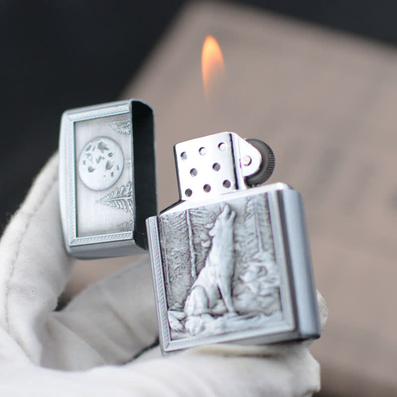 Briquet au butane rechargeable avec meule Howling Wolf