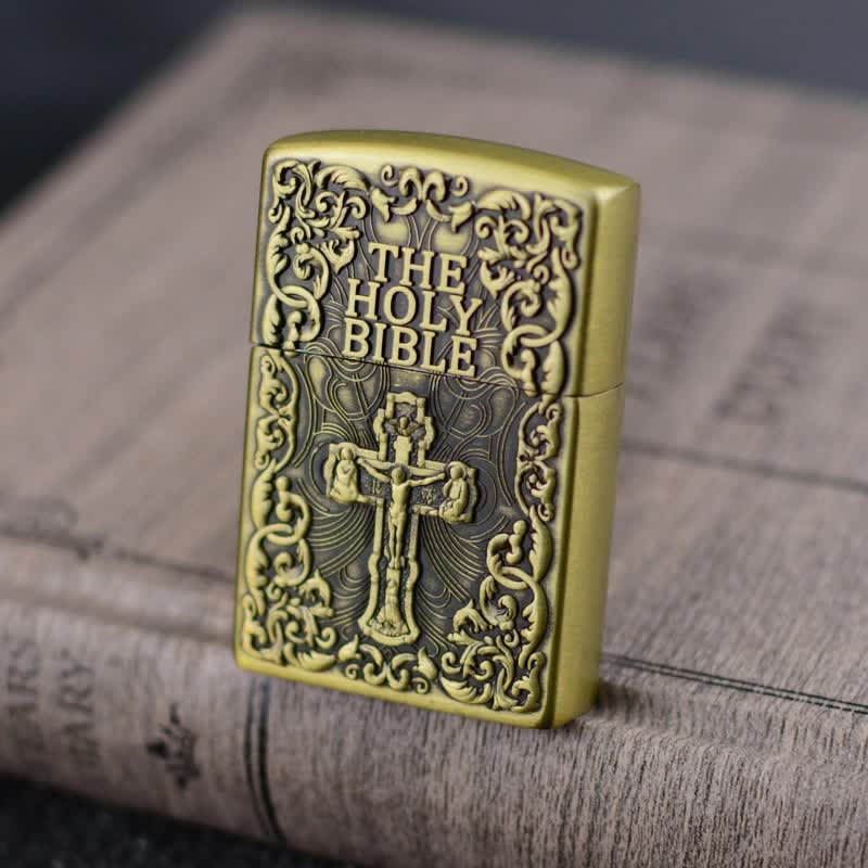 Briquet au butane rechargeable avec meule en croix de la Sainte Bible