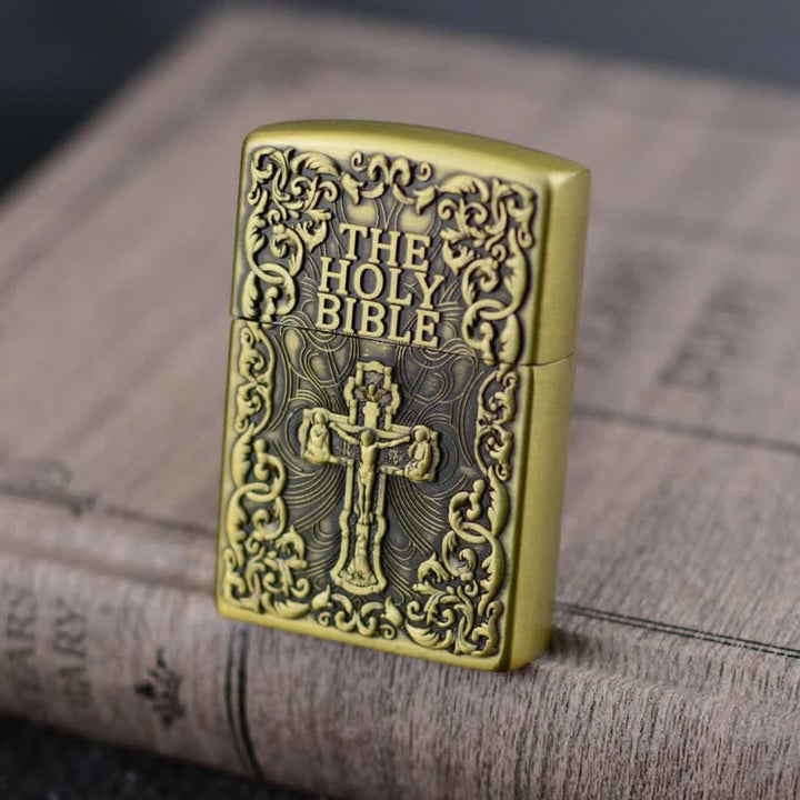 Briquet au butane rechargeable avec meule en croix de la Sainte Bible