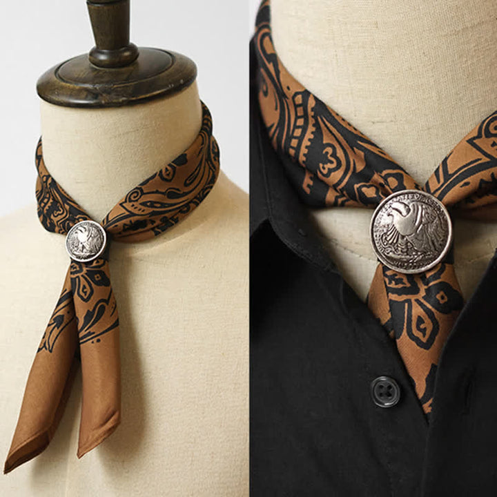 Foulard carré à motif cachemire rétro avec boucle pour foulard