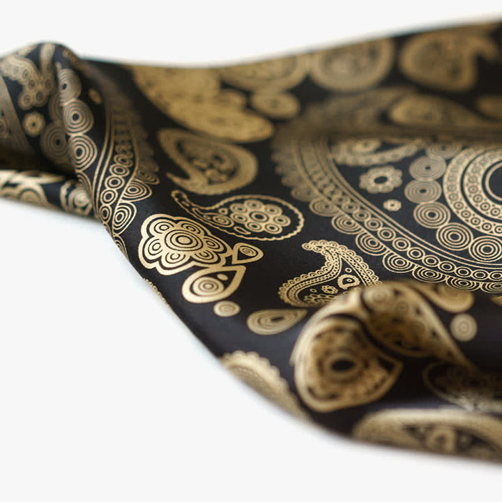 Écharpe carrée de luxe à motif cachemire noir et doré avec boucle d'écharpe