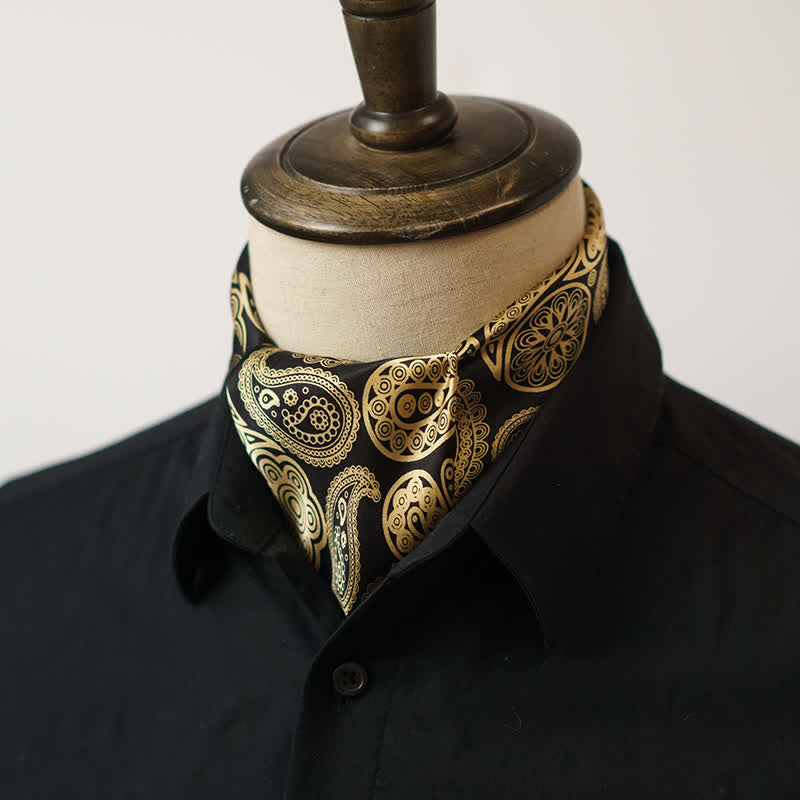 Écharpe carrée de luxe à motif cachemire noir et doré avec boucle d'écharpe