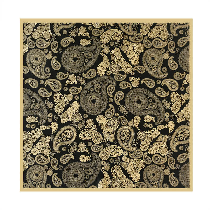 Écharpe carrée de luxe à motif cachemire noir et doré avec boucle d'écharpe