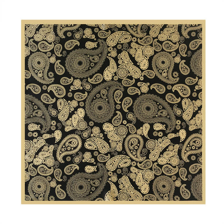 Écharpe carrée de luxe à motif cachemire noir et doré avec boucle d'écharpe
