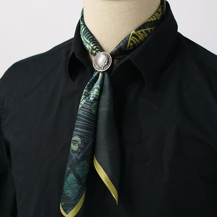 Foulard carré à carreaux vert forêt avec boucle pour foulard