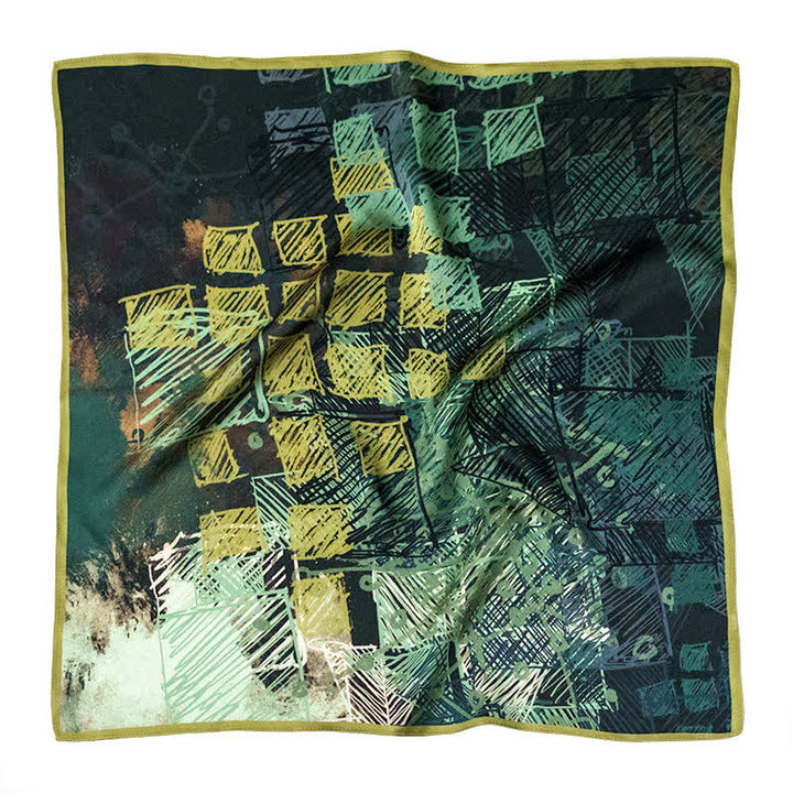 Foulard carré à carreaux vert forêt avec boucle pour foulard