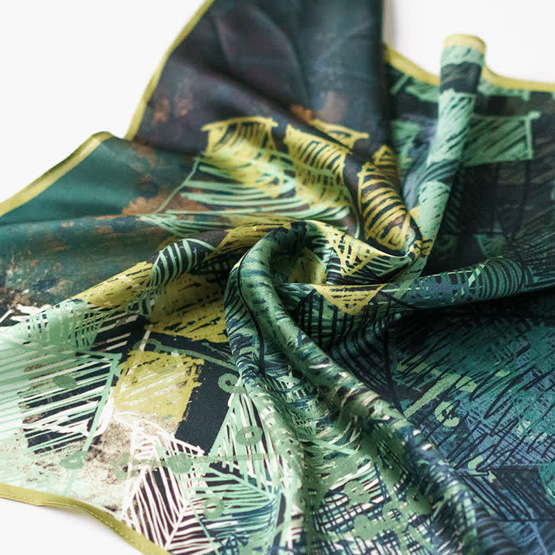 Foulard carré à carreaux vert forêt avec boucle pour foulard