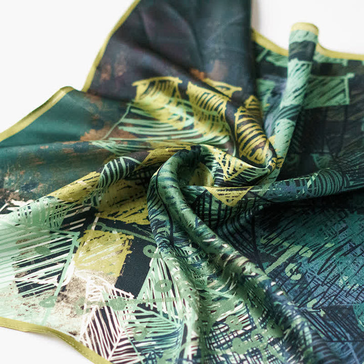 Foulard carré à carreaux vert forêt avec boucle pour foulard