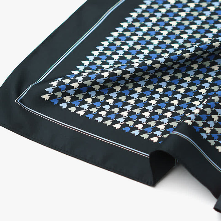 Écharpe carrée à motif pied-de-poule bleu marine et bleu avec boucle d'écharpe