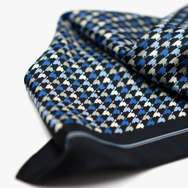 Écharpe carrée à motif pied-de-poule bleu marine et bleu avec boucle d'écharpe