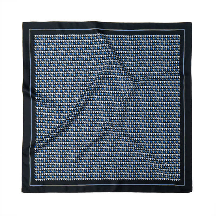 Écharpe carrée à motif pied-de-poule bleu marine et bleu avec boucle d'écharpe