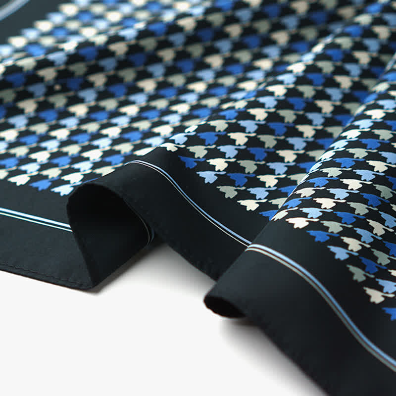 Écharpe carrée à motif pied-de-poule bleu marine et bleu avec boucle d'écharpe