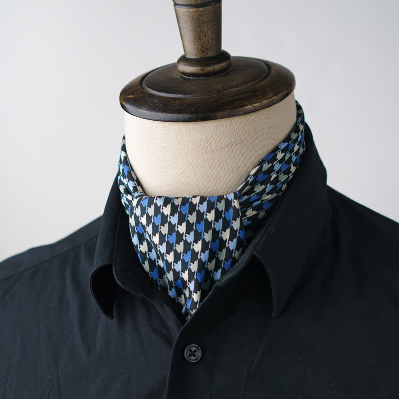 Écharpe carrée à motif pied-de-poule bleu marine et bleu avec boucle d'écharpe