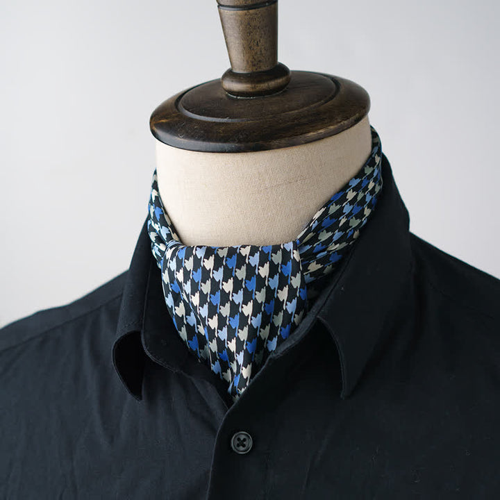 Écharpe carrée à motif pied-de-poule bleu marine et bleu avec boucle d'écharpe