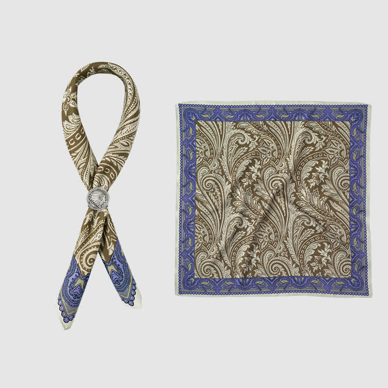 Foulard carré à imprimé cachemire exotique avec boucle pour foulard