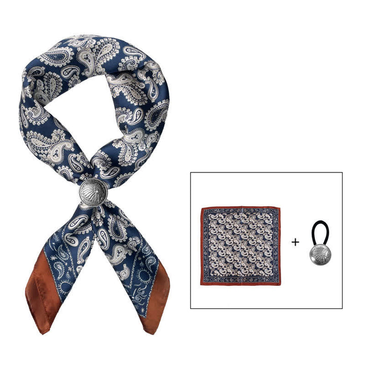 Foulard carré rétro à fleurs de cajou avec boucle pour foulard