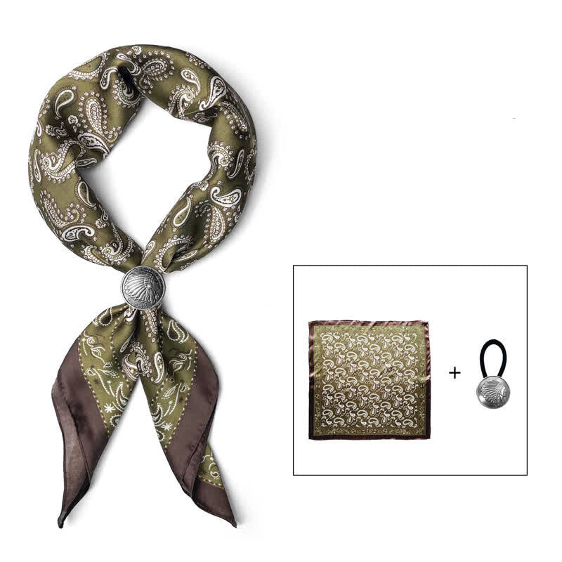 Foulard carré rétro à fleurs de cajou avec boucle pour foulard