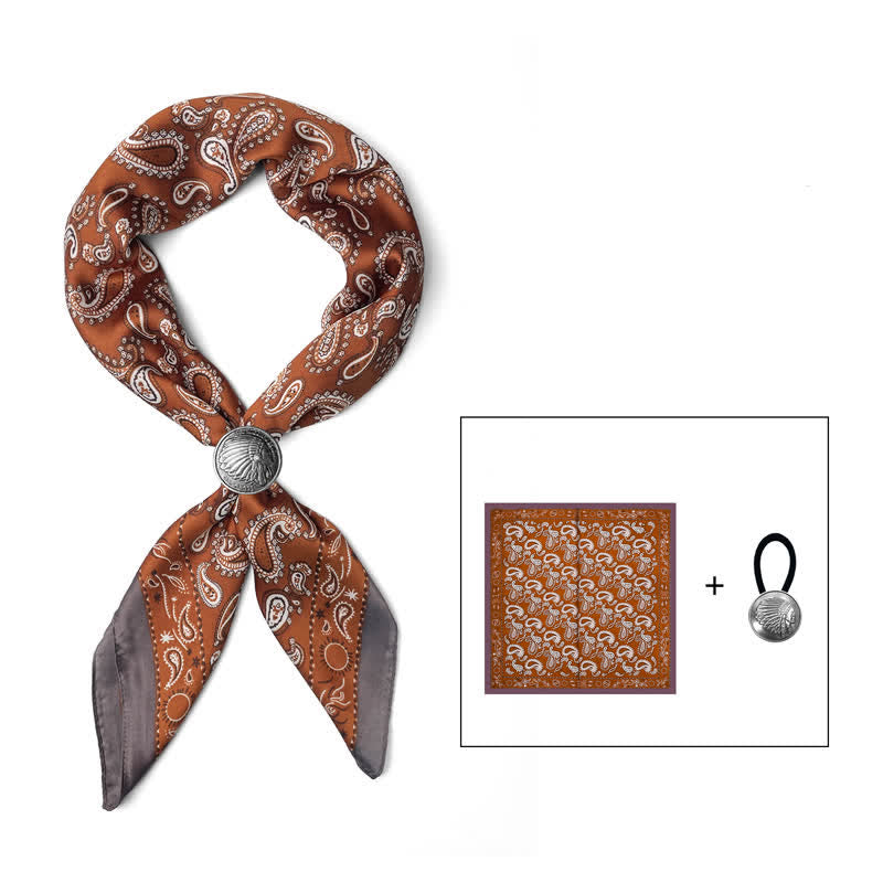 Foulard carré rétro à fleurs de cajou avec boucle pour foulard