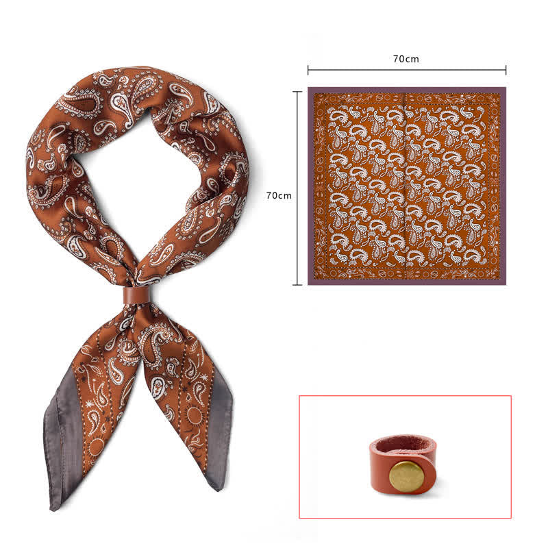 Foulard carré rétro à fleurs de cajou avec boucle pour foulard