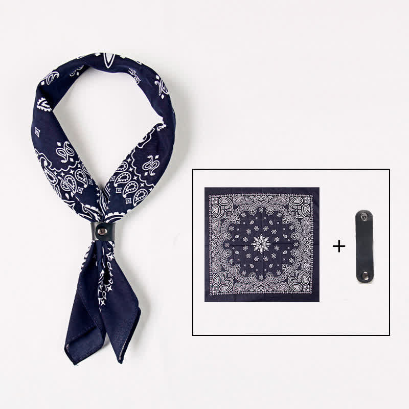 Foulard carré imprimé cachemire tendance avec boucle pour foulard