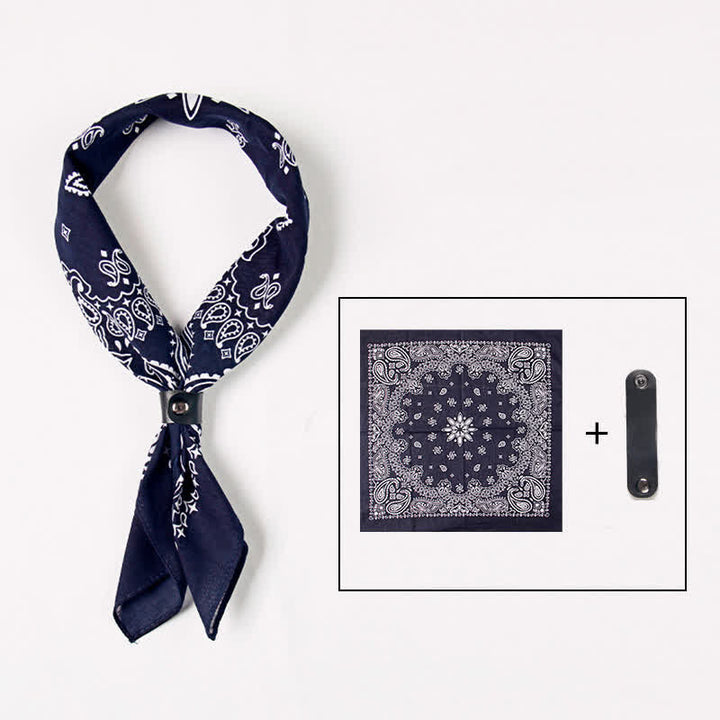 Foulard carré imprimé cachemire tendance avec boucle pour foulard