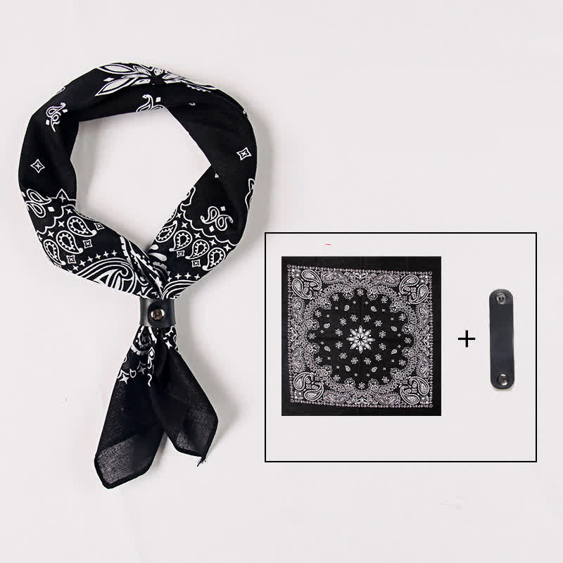 Foulard carré imprimé cachemire tendance avec boucle pour foulard