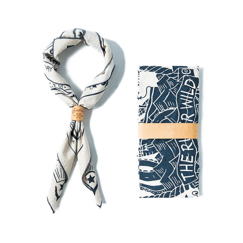 Foulard carré à motif de voile ivoire Boucle de foulard en cuir