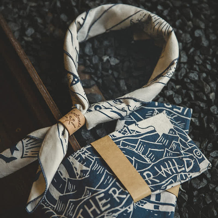Foulard carré à motif de voile ivoire Boucle de foulard en cuir