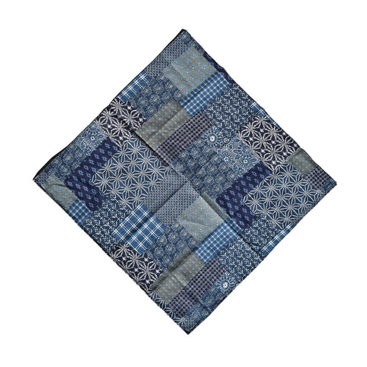 Foulard carré à motifs géométriques patchwork bleu vintage
