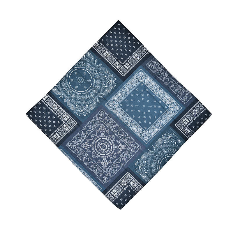 Foulard carré à motifs géométriques patchwork bleu vintage