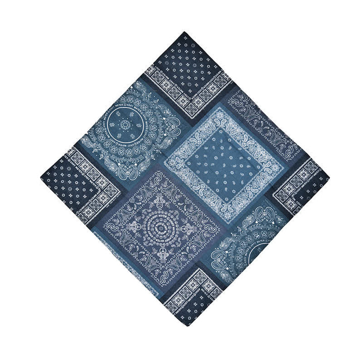 Foulard carré à motifs géométriques patchwork bleu vintage