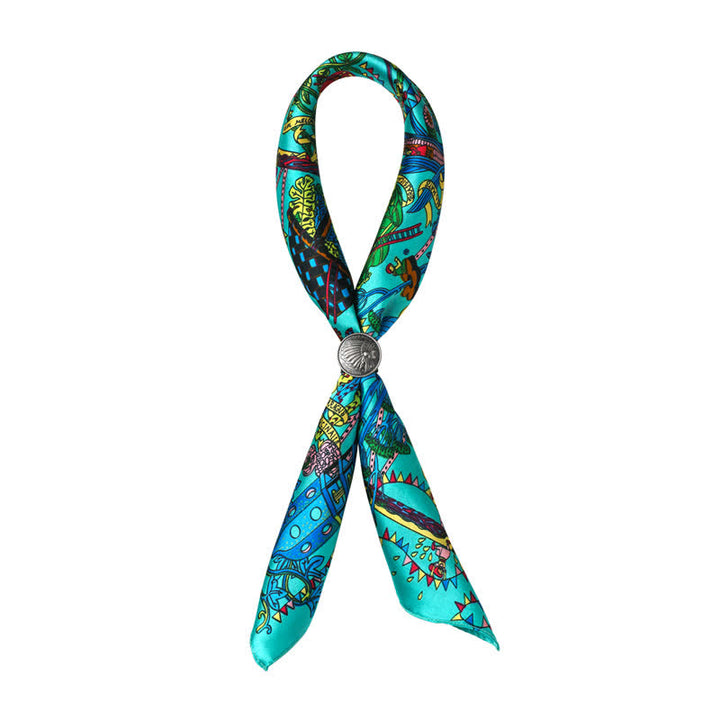 Foulard carré cyan Botanical Paradise avec boucle pour foulard