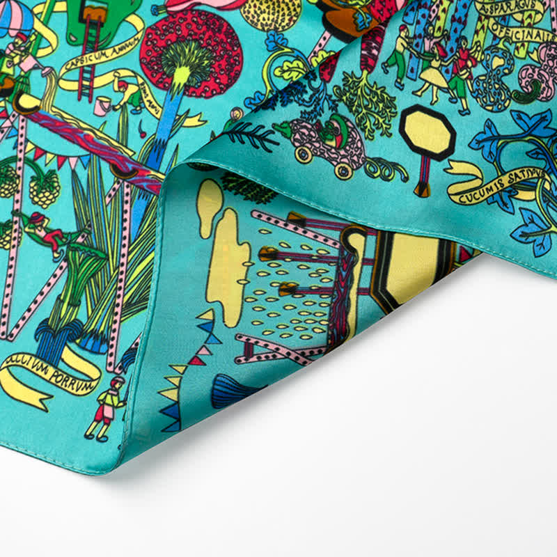Foulard carré cyan Botanical Paradise avec boucle pour foulard