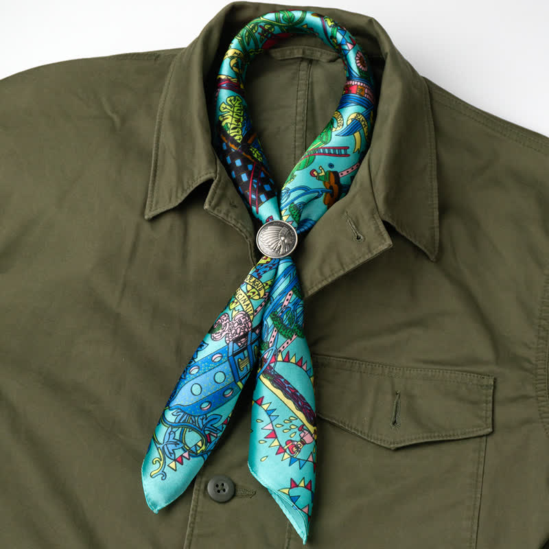 Foulard carré cyan Botanical Paradise avec boucle pour foulard