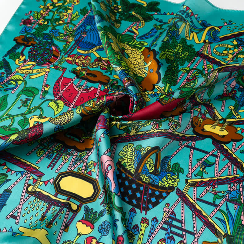 Foulard carré cyan Botanical Paradise avec boucle pour foulard