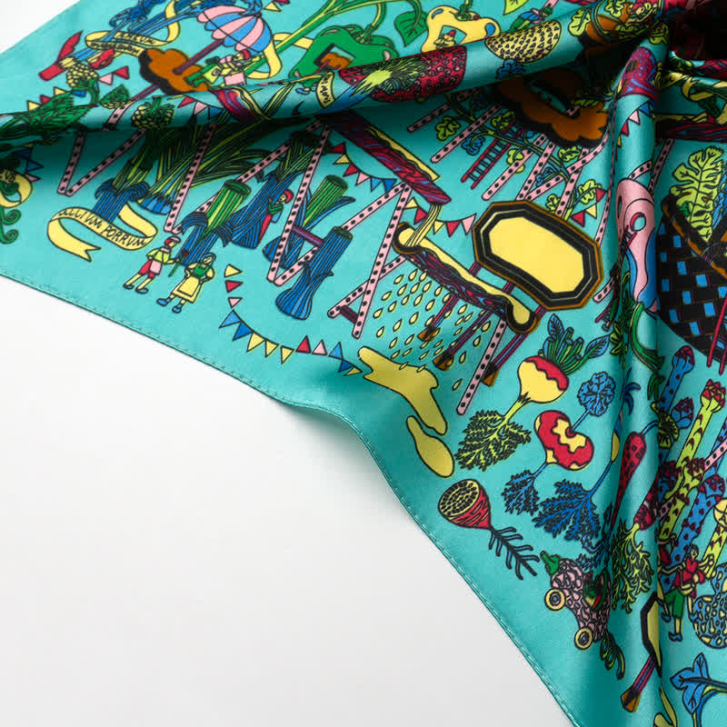 Foulard carré cyan Botanical Paradise avec boucle pour foulard