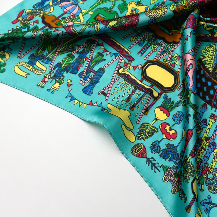 Foulard carré cyan Botanical Paradise avec boucle pour foulard