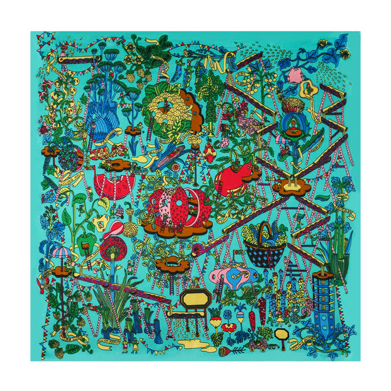 Foulard carré cyan Botanical Paradise avec boucle pour foulard