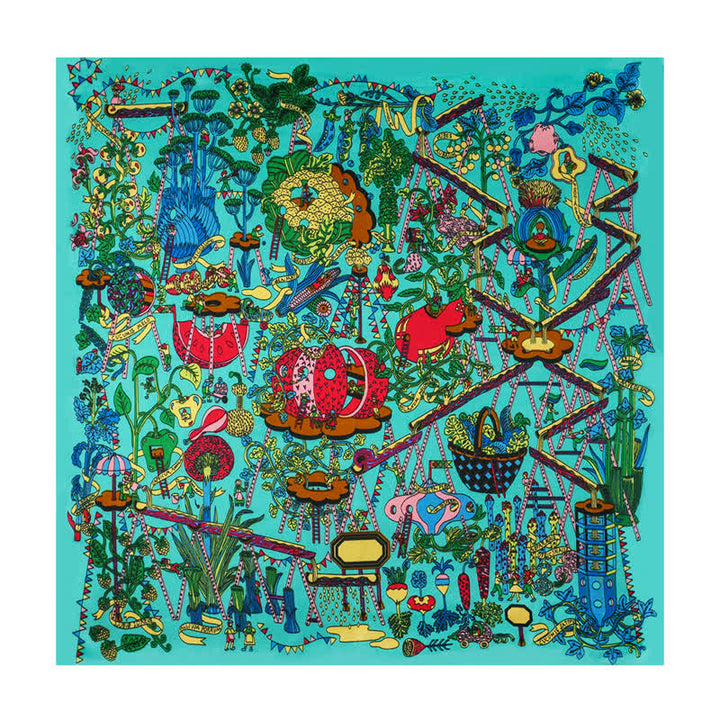 Foulard carré cyan Botanical Paradise avec boucle pour foulard