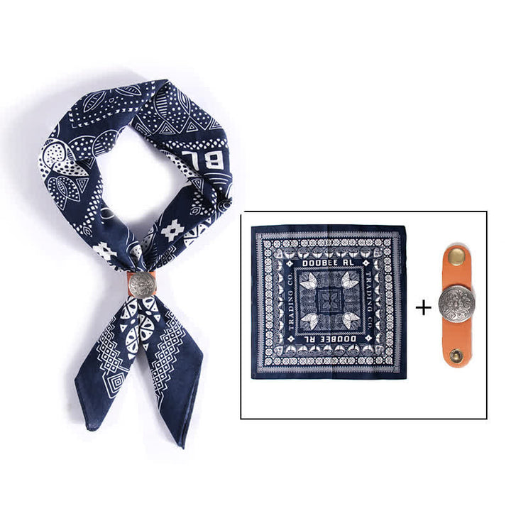 Foulard carré à motif floral ethnique avec boucle pour foulard