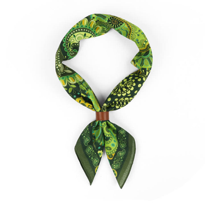 Foulard carré à motif cachemire vert fantastique avec boucle pour foulard