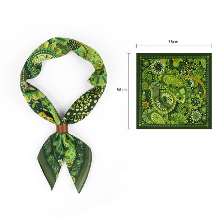 Foulard carré à motif cachemire vert fantastique avec boucle pour foulard