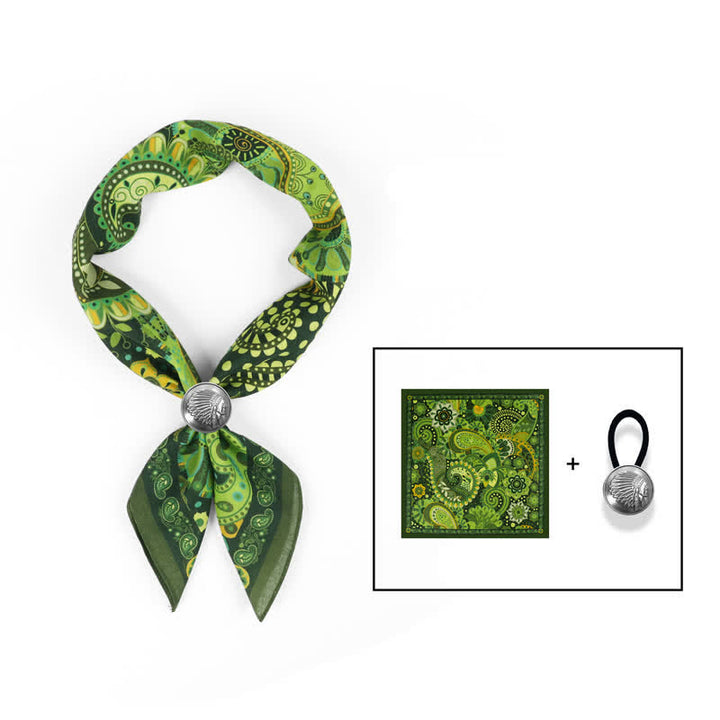 Foulard carré à motif cachemire vert fantastique avec boucle pour foulard