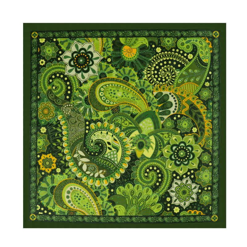 Foulard carré à motif cachemire vert fantastique avec boucle pour foulard