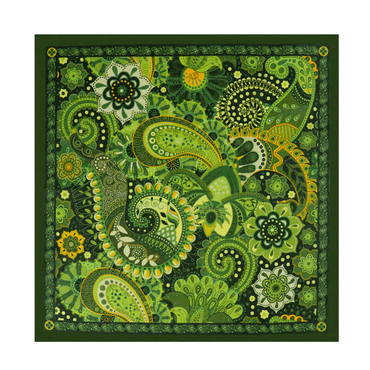 Foulard carré à motif cachemire vert fantastique avec boucle pour foulard