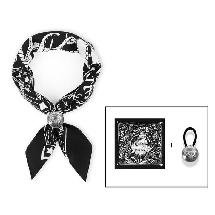 Foulard carré à motif marin avec boucle pour foulard