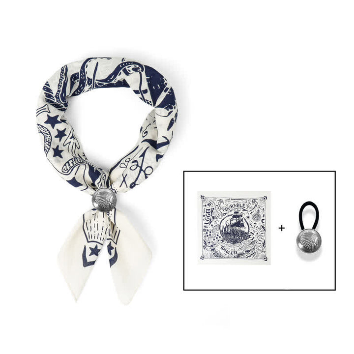 Foulard carré à motif marin avec boucle pour foulard