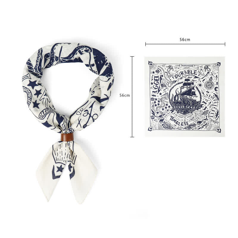 Foulard carré à motif marin avec boucle pour foulard